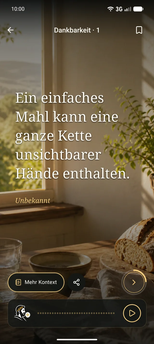 Dankbarkeit 1 in der Stillwort-App.